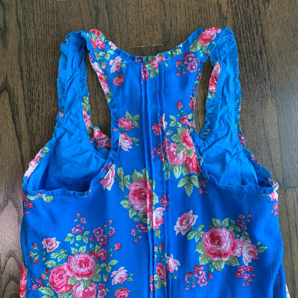 Abercrombie & Fitch Blue Floral Ruffle Tiered Mini Dress Cottagecore Small - Picture 12 of 13